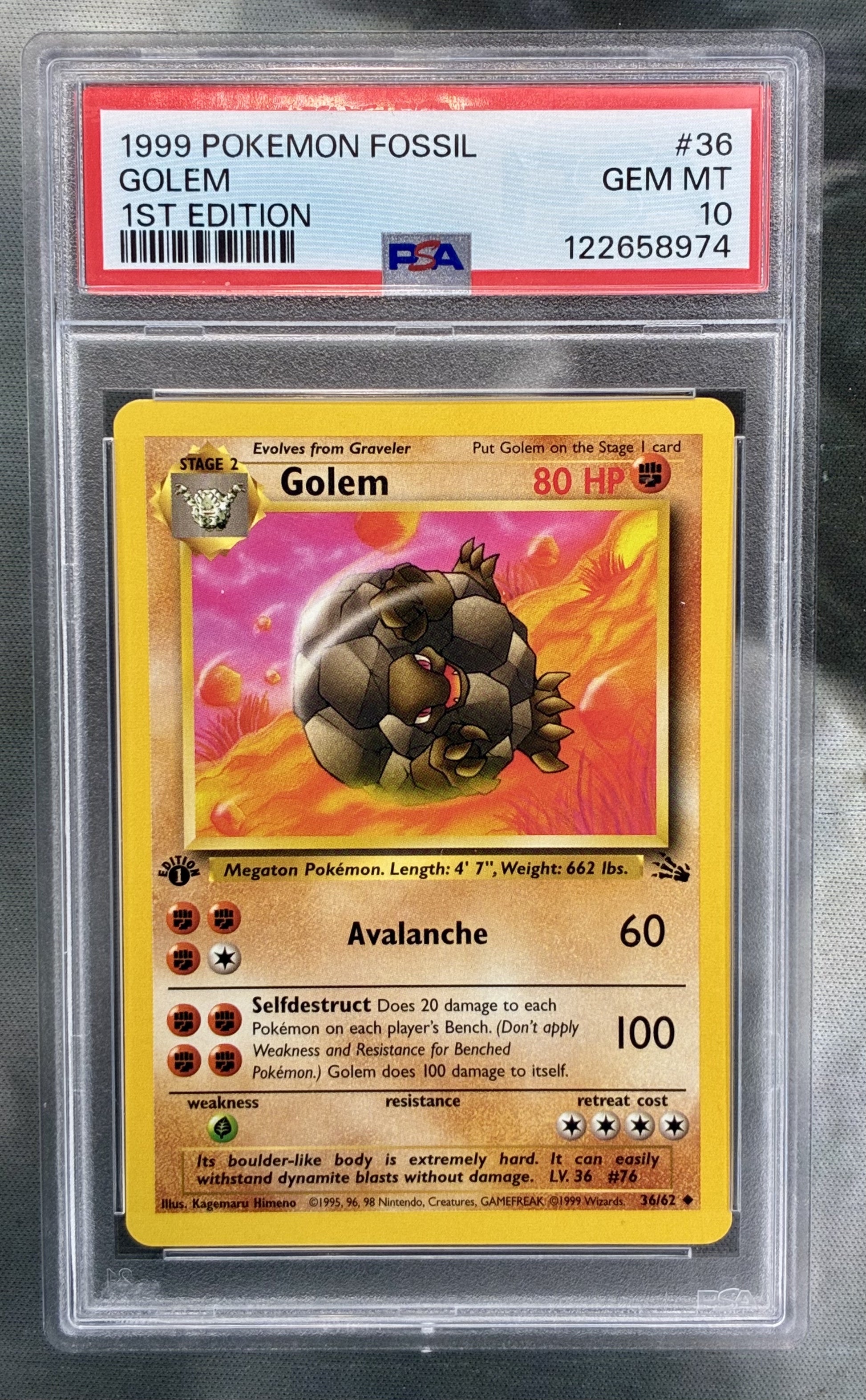 Pokémon Golem 36/62 Fossil 1st Edition Rare Card PSA 10 Gem Mint Condition