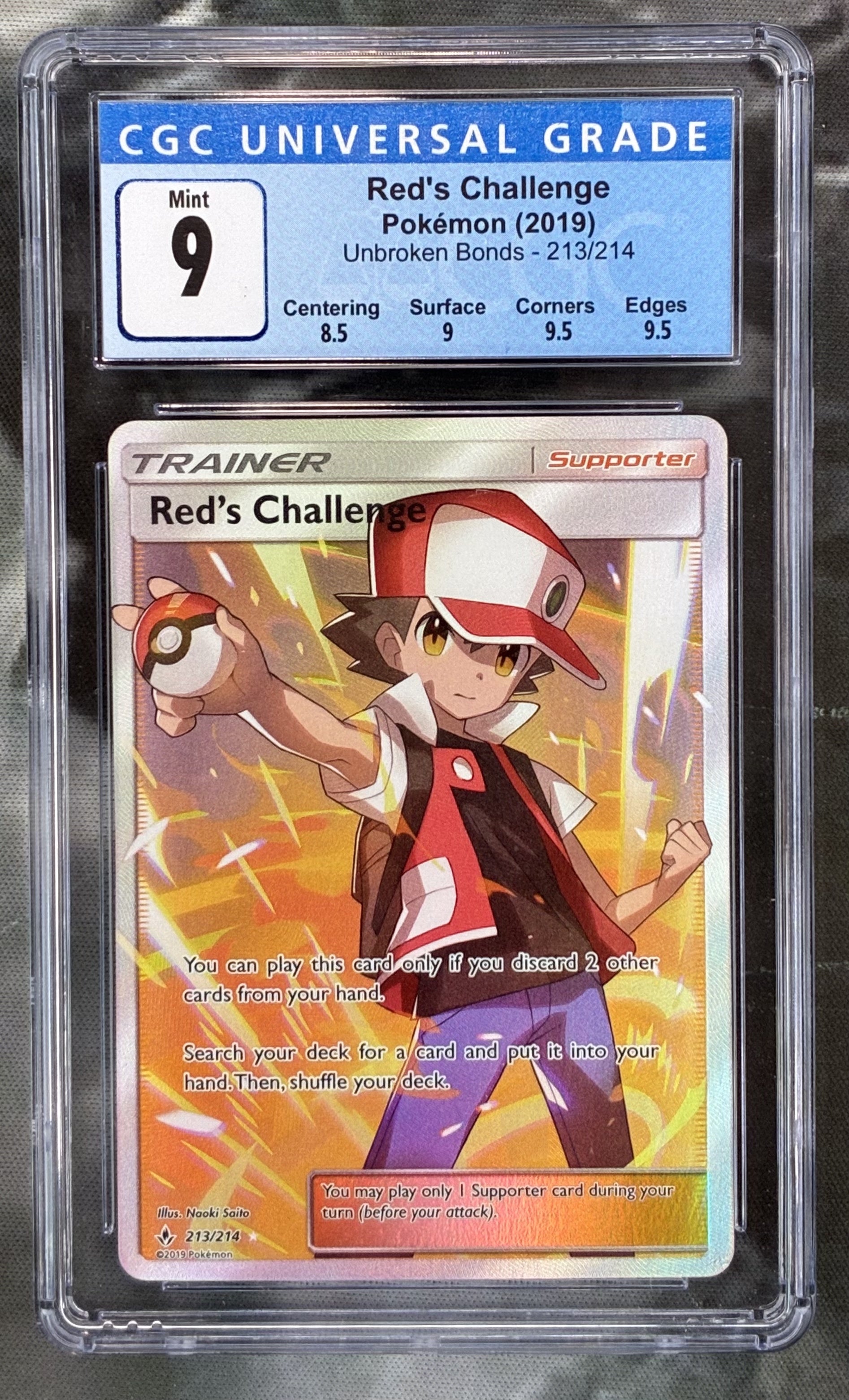 Pokémon Red’s Challenge 213/214 Unbroken Bonds Full Art Trainer Card CGC 9 Condition
