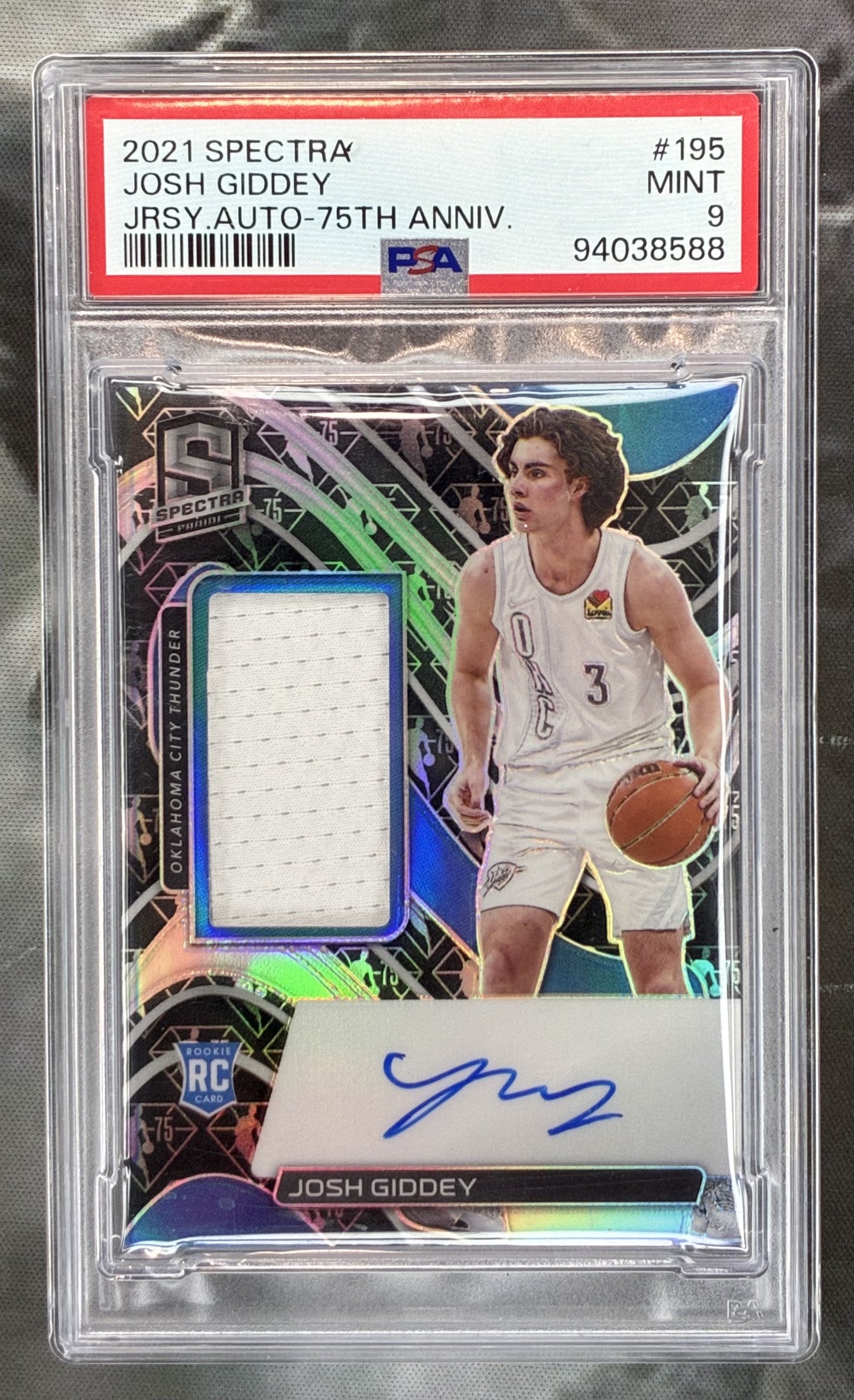 2021 Panini Spectra Josh Giddey #195 75th Anniversary Patch Auto RC /75 PSA 9 Card