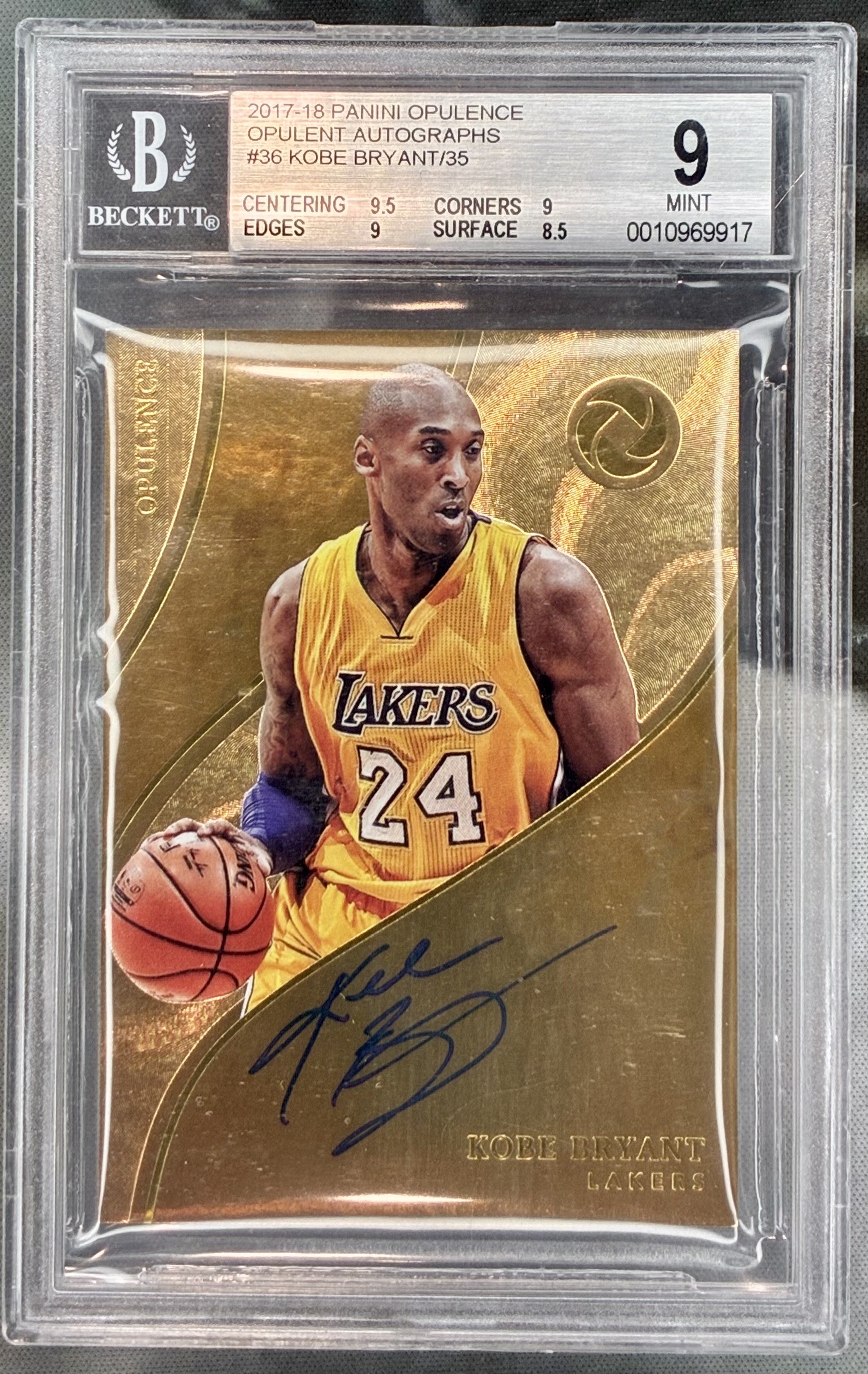 2017–18 Panini Opulence Kobe Bryant Opulent Autographs /35 BGS 9 Auto 10