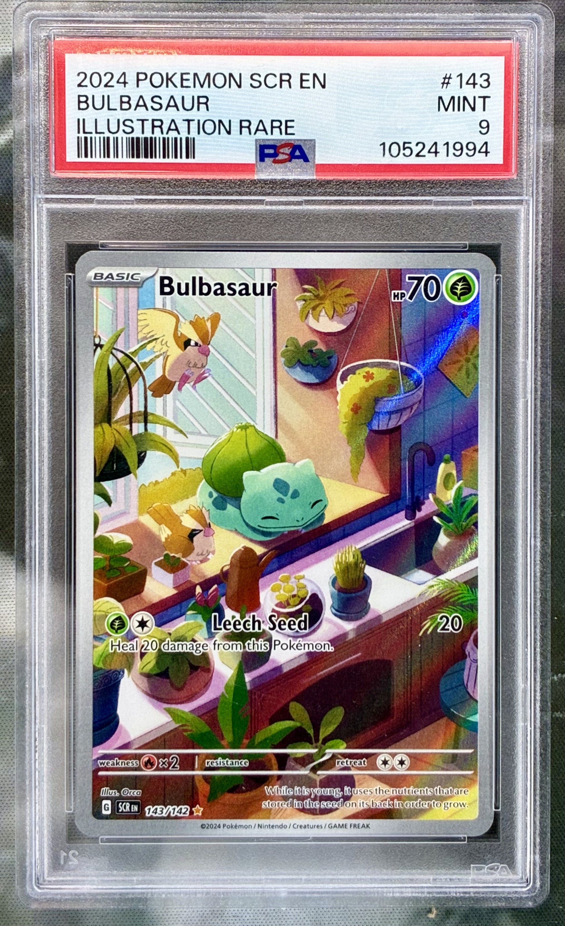 Pokémon Bulbasaur Illustration Rare 143/142 Stellar Crown PSA 9 Mint