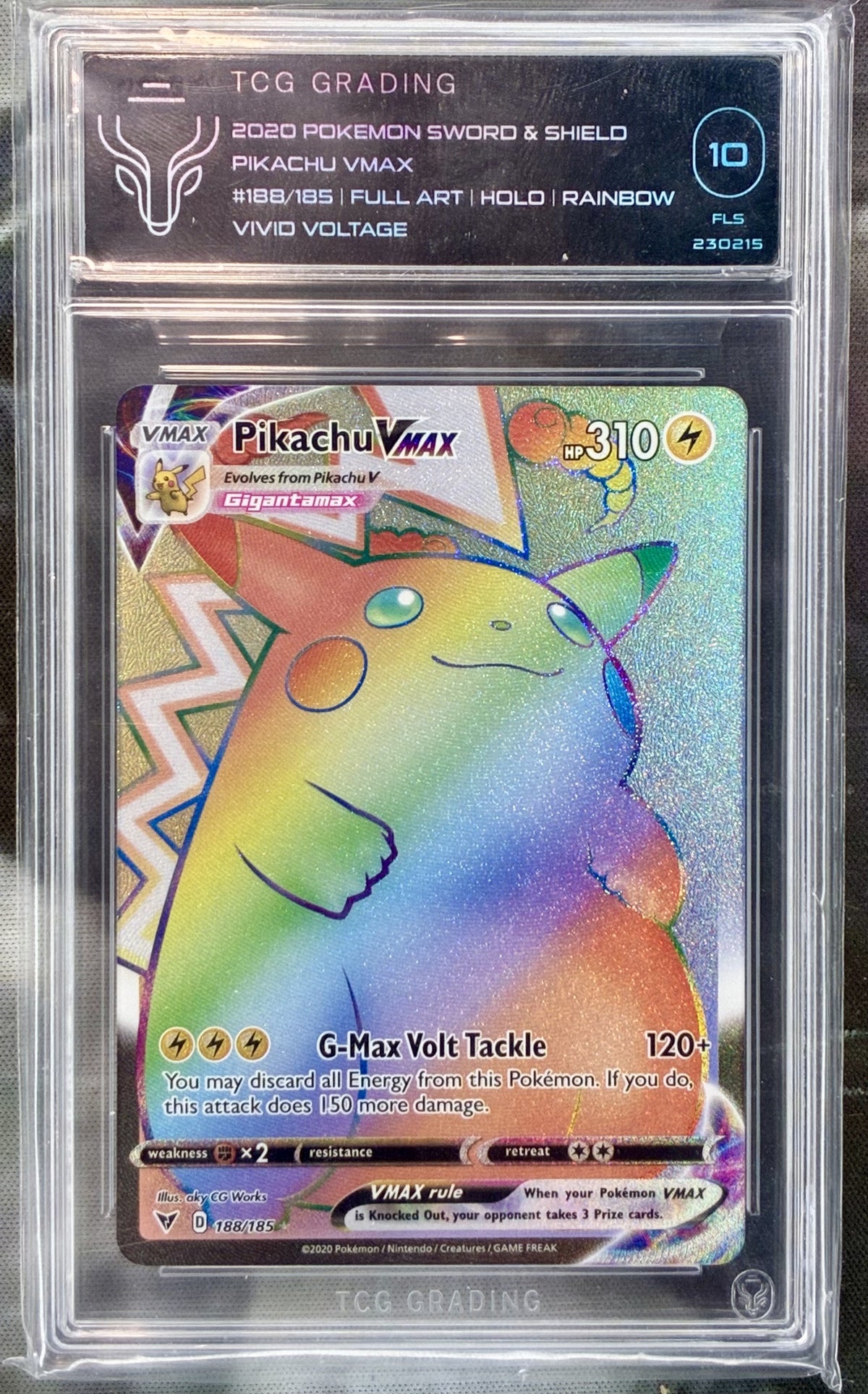 Pikachu VMAX 188/185 Vivid Voltage Rainbow Rare TCG 10 Gem Mint Pokémon ...