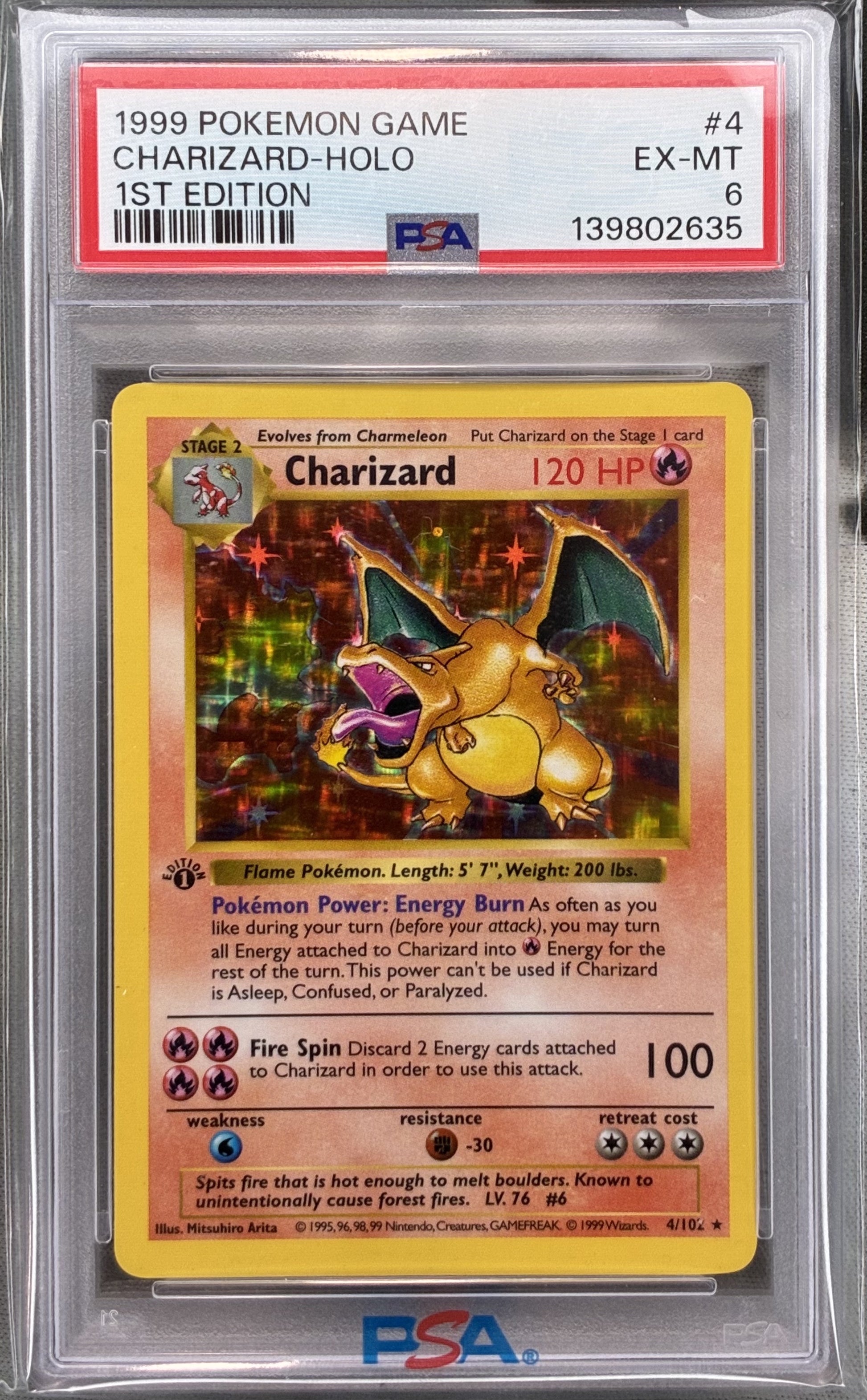 Pokémon 1st Edition Shadowless Charizard 4/102 Base Set Holo PSA 6
