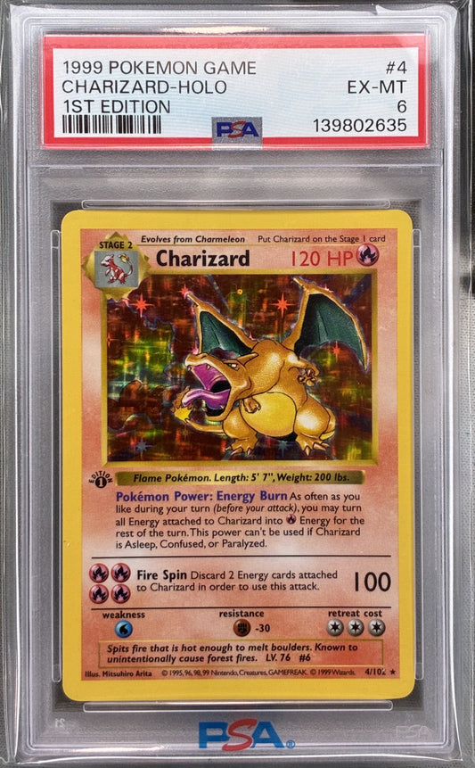 Pokémon 1st Edition Shadowless Charizard 4/102 Base Set Holo PSA 6
