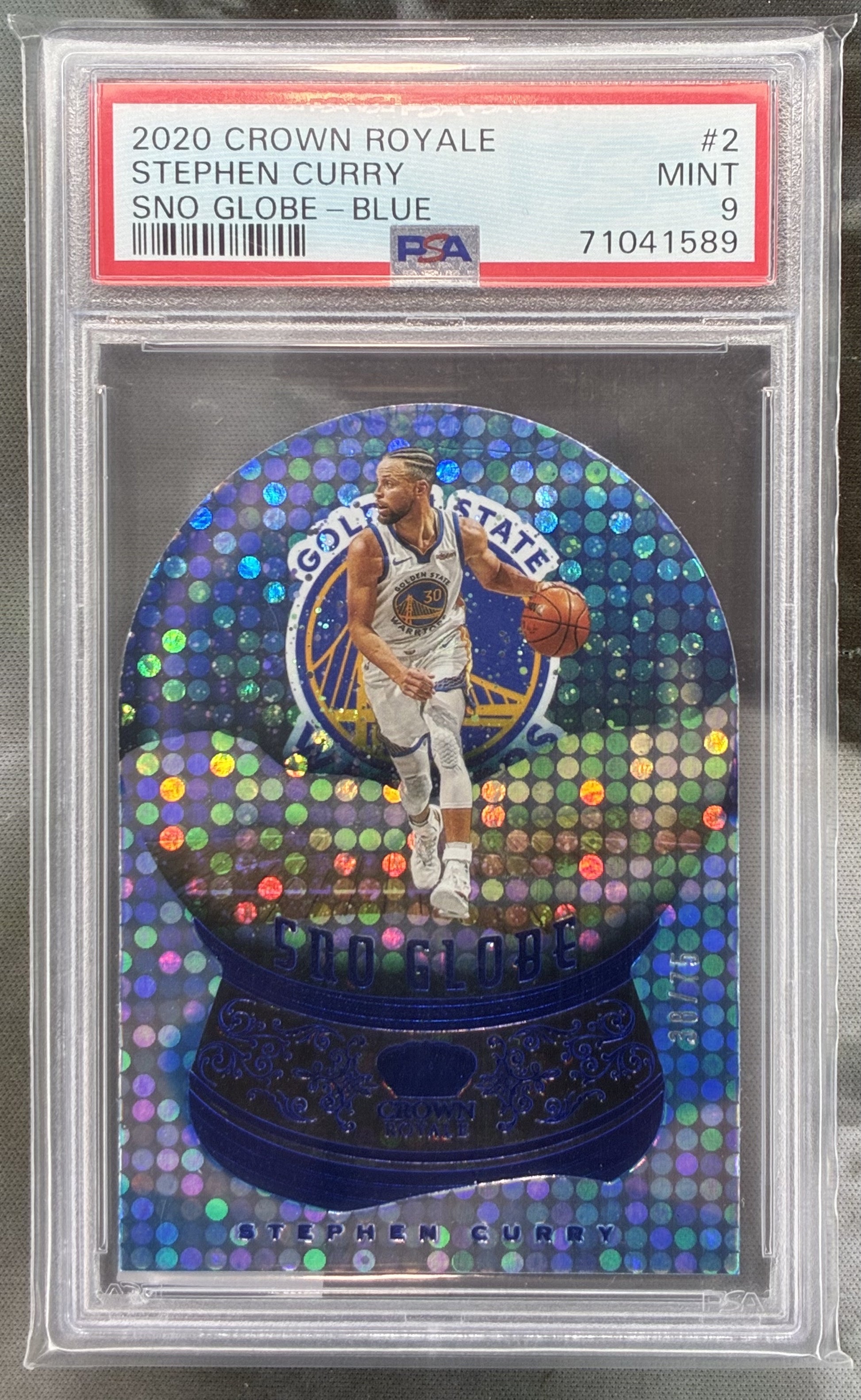 2020–21 Panini Crown Royale Snow Globe Blue /75 Stephen Curry PSA 9 Mint