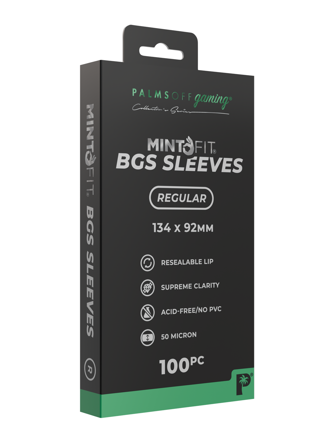 Pack of 100 Palms Off 50-micron BGS slab sleeves designed to protect Beckett graded trading cards from scratches, dust and everyday handling.