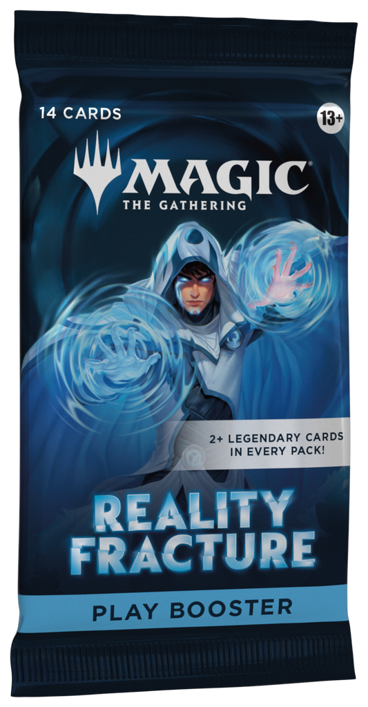 Magic: The Gathering Reality Fracture Play Booster Pack containing 14 MTG cards with Echoed Pairs, Rares, Mythics, Traditional Foils and Special Guests.
