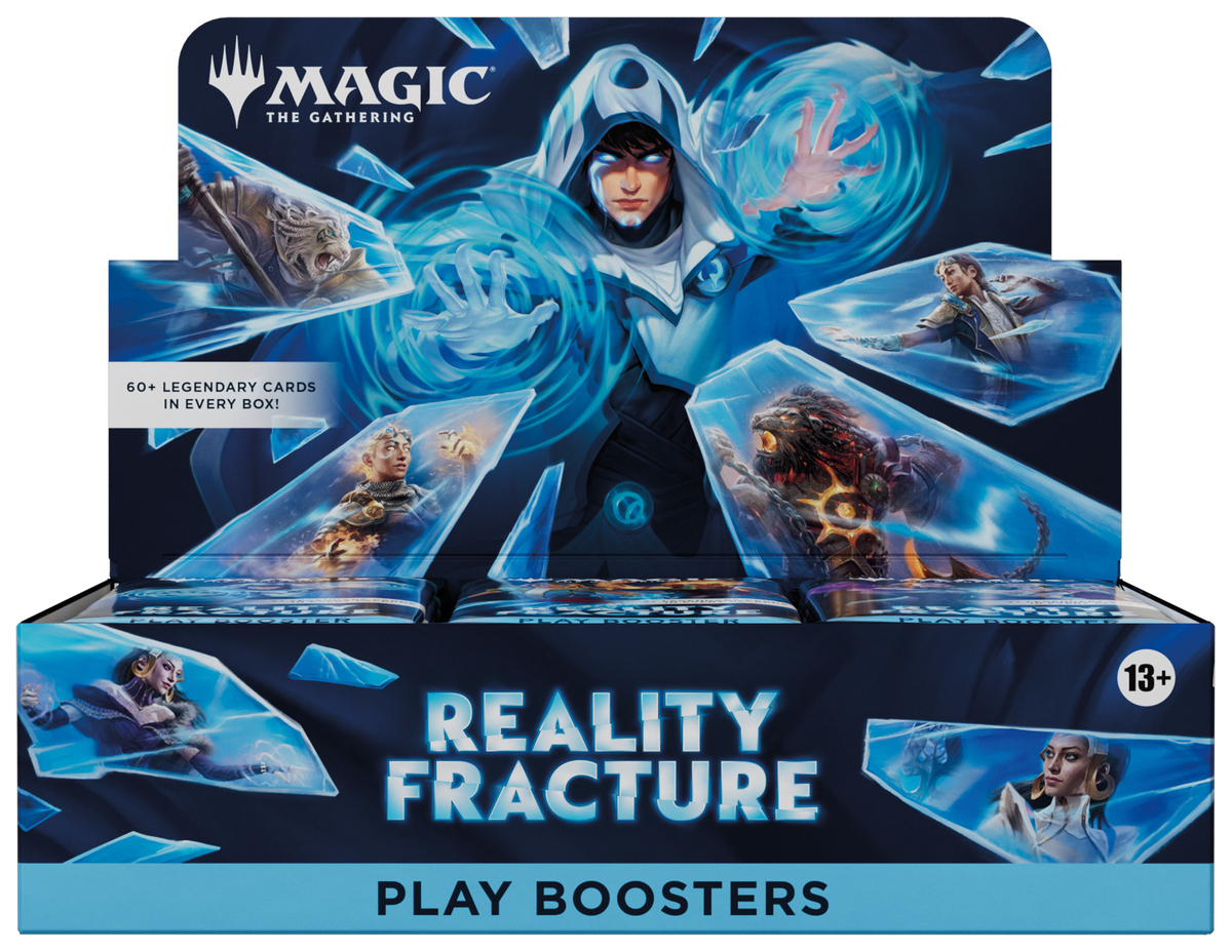 Magic: The Gathering Reality Fracture Play Booster Box containing 30 Play Boosters featuring Jace Beleren, the Echoverse and alternate versions of iconic MTG characters.