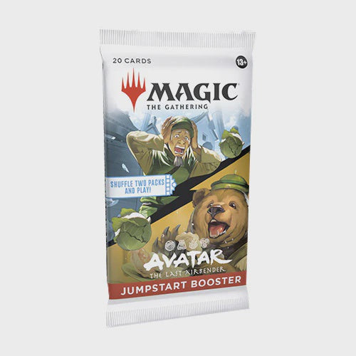 Card game booster pack featuring 'Avatar: The Last Airbender' theme with a bear and person illustration on a white background.