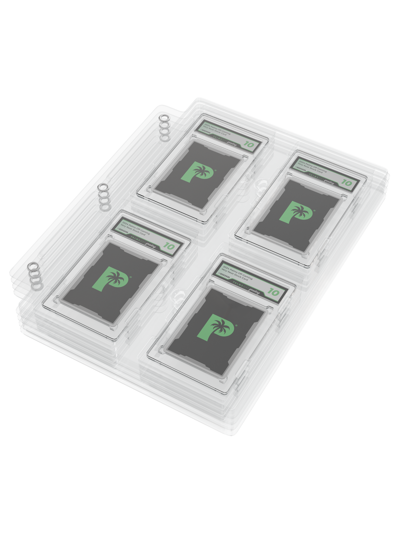 Palms Off PSA 4-Slot Binder Pages 5 Pack for storing and displaying up to 20 PSA-graded trading cards in a ring binder.