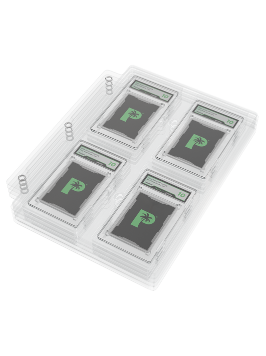 Palms Off PSA 4-Slot Binder Pages 5 Pack for storing and displaying up to 20 PSA-graded trading cards in a ring binder.