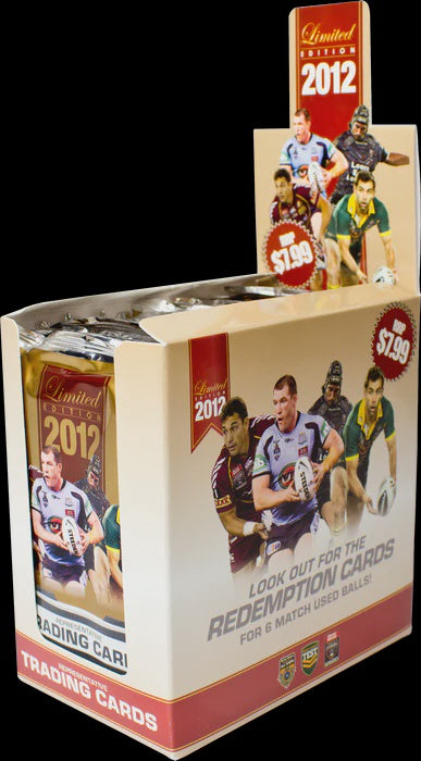 2012 NRL Limited Edition Trading Cards factory sealed display box containing 18 booster packs.