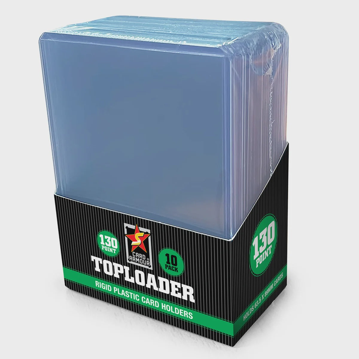 Card Armour 130pt Top Loaders 10 pack for thick memorabilia, jersey and patch trading cards.