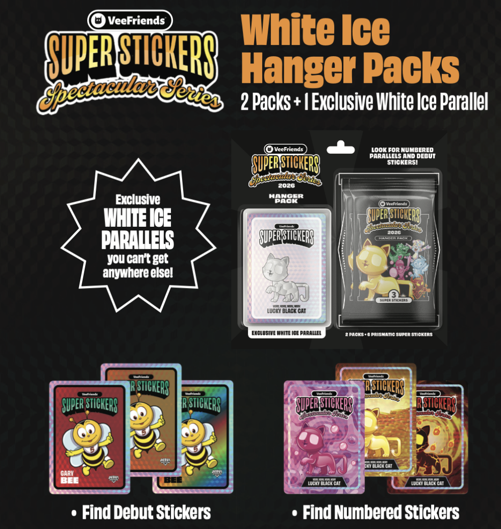 2026 VeeFriends Super Stickers White Ice Hanger Box with exclusive parallel