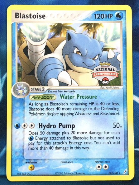 Blastoise 14/100 National Championships promo Moderately Played Pokemon card