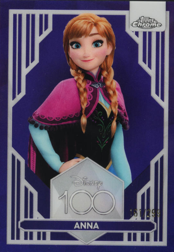 Disney100 Anna Purple Refractor trading card serial numbered to 299 featuring Anna from Disney's Frozen.