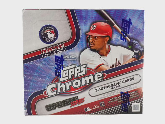 2025 Topps Chrome Update Series Baseball Hobby Jumbo Box sealed jumbo box with autographs and rookie patch chase
