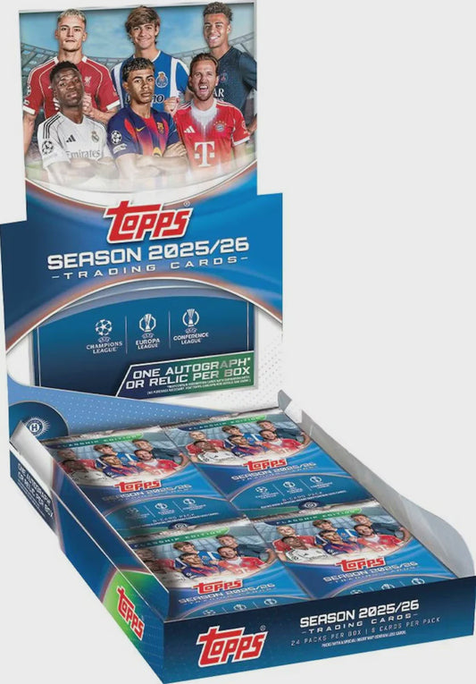 2025–26 Topps UEFA Club Competitions Soccer Hobby Box sealed with autographs and premium parallels