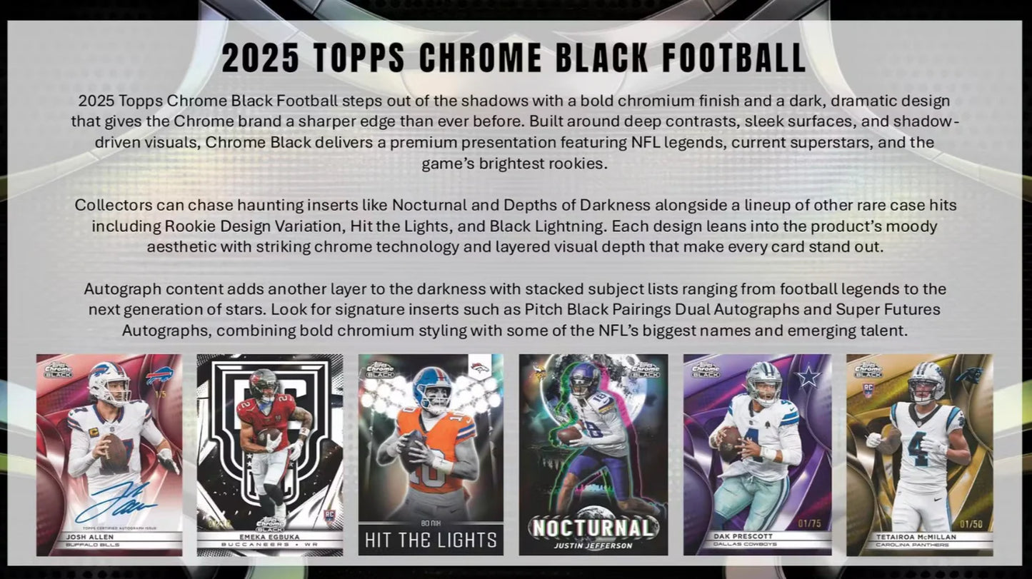 2025 Topps Chrome Black Football NFL Hobby Box (Pre-Order: July 10)