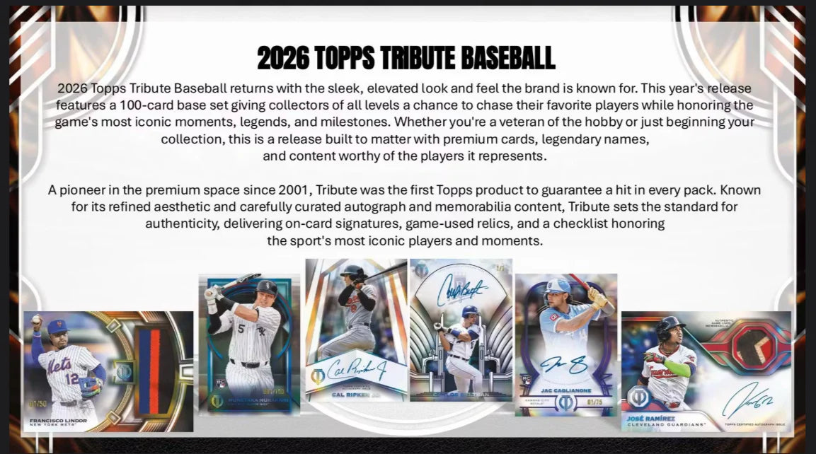 PREORDER: 2026 Topps Tribute Baseball Hobby Box (July 29)