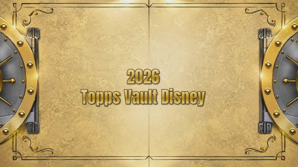 2026 Topps Vault Disney Hobby Box containing 2 premium trading card packs and 1 box topper, featuring Disney autographs, movie memorabilia, sketch cards and diamond chases.
