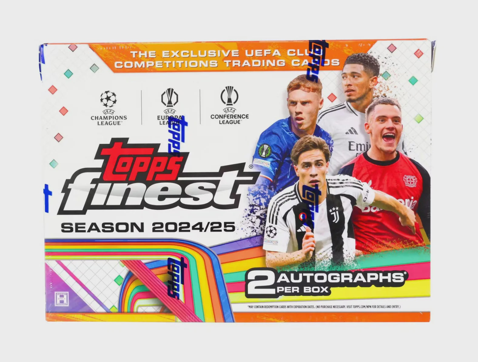 2024-25 Topps UEFA Finest Soccer Hobby Box with 2 autographs and Chrome UEFA cards.

