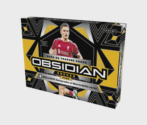 2025-26 Panini Obsidian Soccer Hobby International Box featuring Black Color Blast SSP and exclusive Red Pulsar parallels.