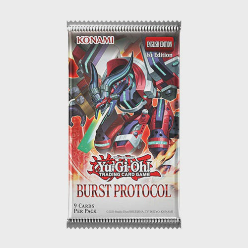 Yu-Gi-Oh! Burst Protocol English Booster Pack factory sealed with 9 trading cards by Konami.