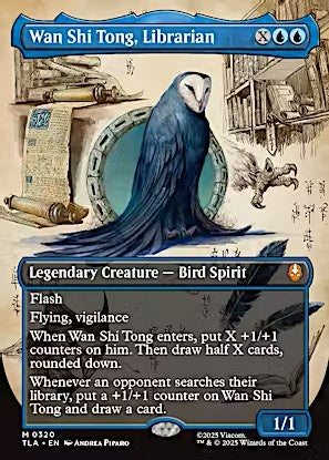 Borderless Wan Shi Tong, Librarian card with full-art Avatar: The Last Airbender spirit illustration.