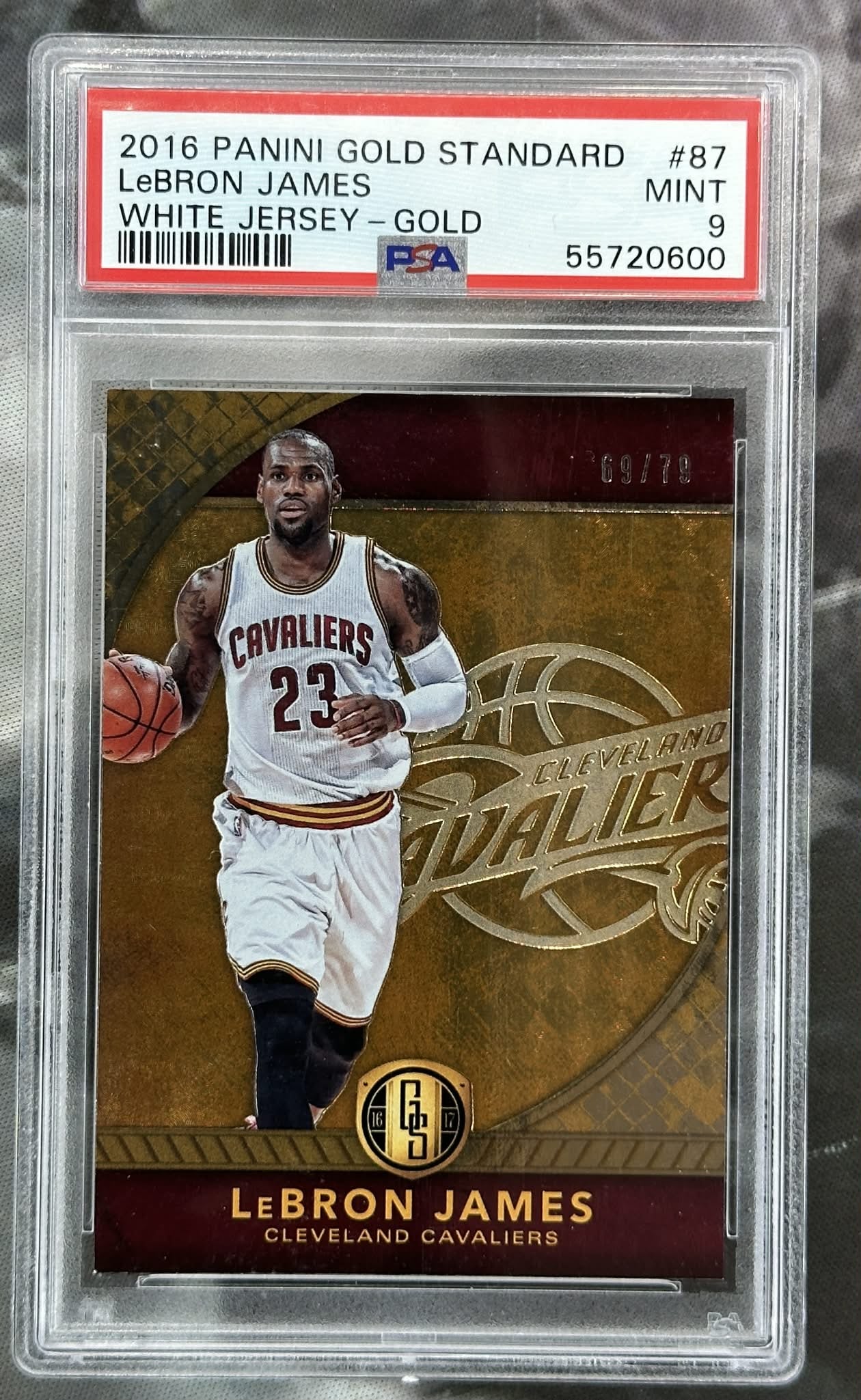 2016 Panini Gold Standard Gold LeBron James #87 serial numbered /79 PSA 9 Mint graded basketball card