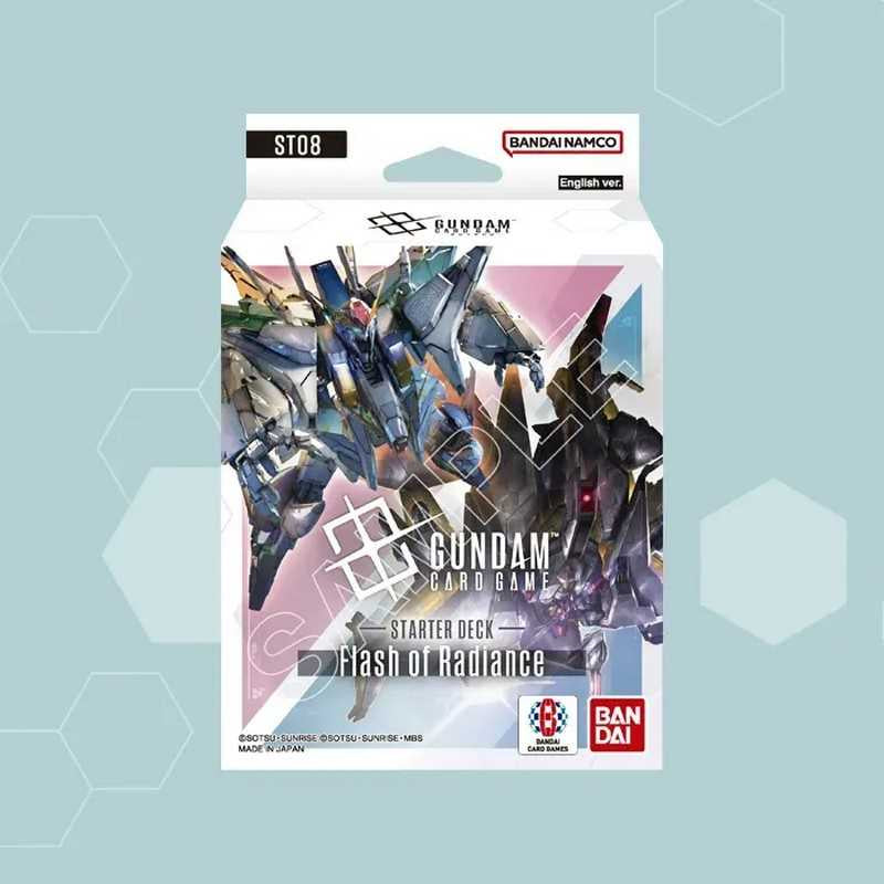 Gundam Card Game Starter Deck Display Flash of Radiance ST08, factory sealed display box containing multiple starter decks.