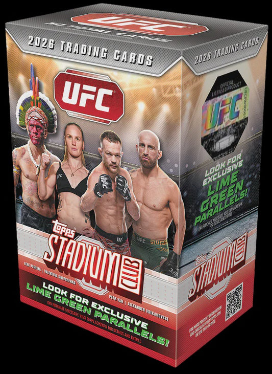 2026 Topps Stadium Club UFC Value Box factory sealed with 6 packs containing 5 cards each.