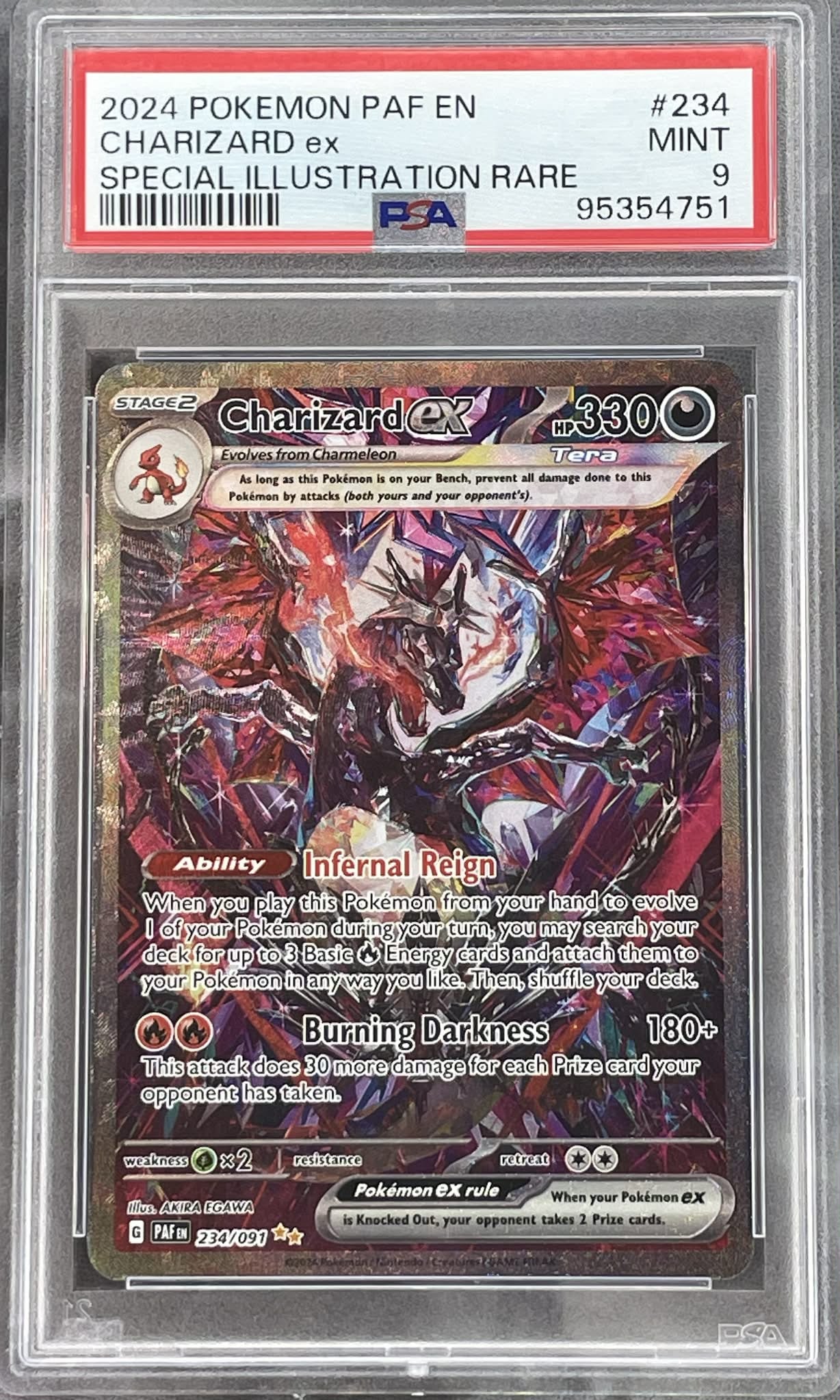 2024 Pokémon Charizard ex #234/091 Paldean Fates Secret Rare SIR PSA 9 graded trading card in slab