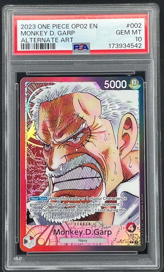Monkey D Garp OP02-002 Alternate Art Paramount War One Piece Card Game Leader graded PSA 10 Gem Mint