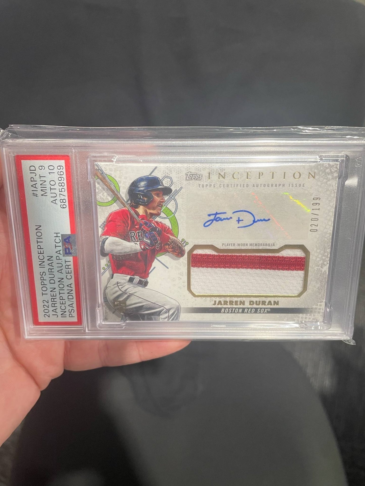 Product image of 2022 Topps Inception Autograph Patch Jarren Duran /199 Auto Rookie PSA 9 Auto 10
