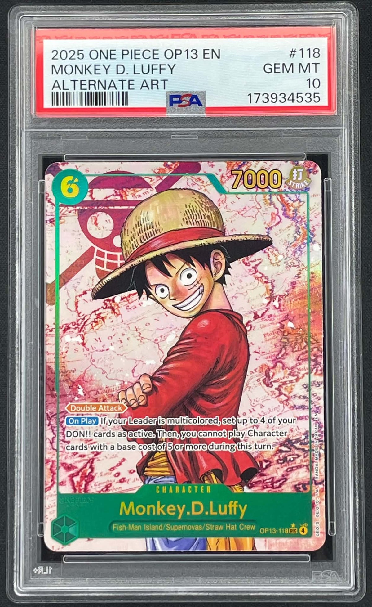Monkey D Luffy OP13-118 Parallel Alternate Art Carrying On His Will One Piece Card Game Secret Rare graded PSA 10 Gem Mint