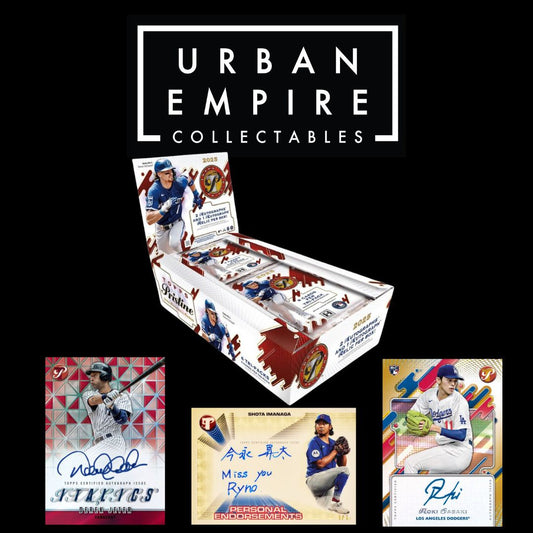 Collection of sports trading cards with 'Urban Empire Collectables' branding on a black background.
