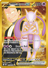 Front of Team Rocket’s Mewtwo ex #240/182 from Pokémon Destined Rivals – Gold Hyper Rare/Secret Rare