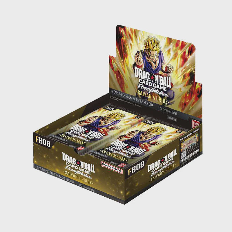 Box of Dragon Ball card game packs on a white background