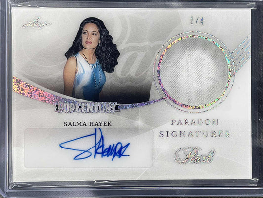 “2024 Leaf Pop Century Salma Hayek Paragon Pearl Patch Autograph card.”