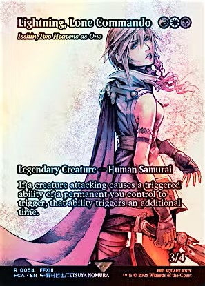 Foil card Isshin, Two Heavens as One (0054) — Lightning, Lone Commando from Final Fantasy Through the Ages, front view