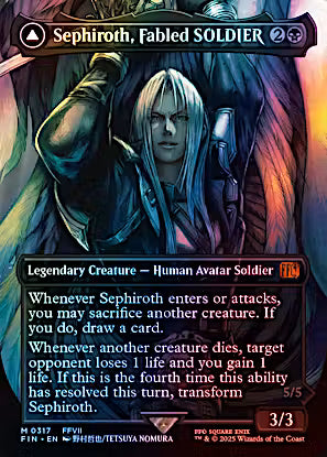 Sephiroth, Fabled SOLDIER #317 Borderless Foil Mythic Rare from Magic the Gathering FINAL FANTASY FIN, Lightly Played, transforming into One-Winged Angel.