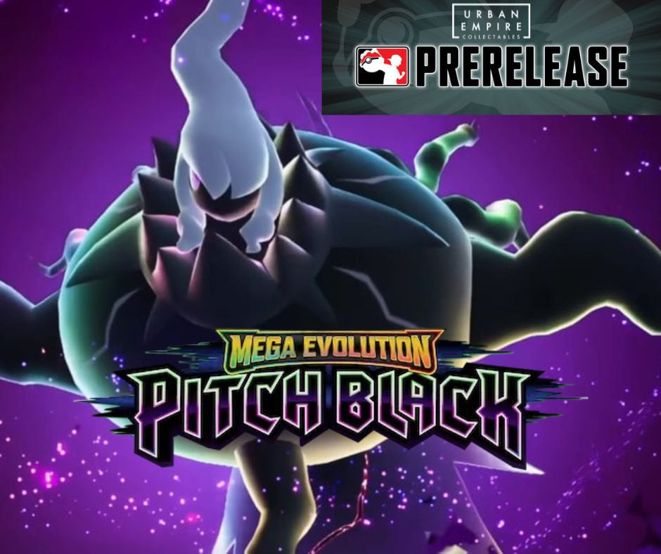 Pokémon TCG Pitch Black Prerelease event at Urban Empire Collectables featuring Build & Battle gameplay and exclusive Midnight Launch invitation for participants.