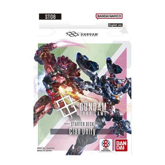 Gundam Card Game Starter Deck Clan Unity ST06 box featuring ready-to-play deck and exclusive cards.