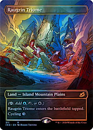 Raugrin Triome (Showcase Foil) from Ikoria: Lair of Behemoths (IKO). A Near Mint Magic: The Gathering Showcase Triome featuring premium foil artwork and exceptional mana fixing for Commander and multicolour decks.