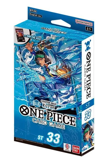 One Piece Card Game ST-33 Starter Deck Display Blue Kuzan containing six sealed starter decks