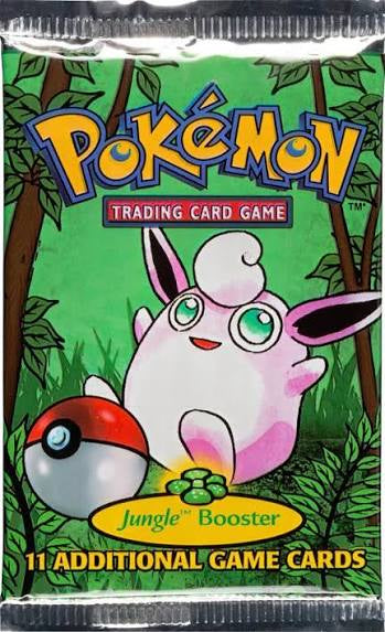 1999 Wizards of the Coast Pokémon TCG Jungle Unlimited single factory-sealed booster pack containing 11 original English Pokémon trading cards.