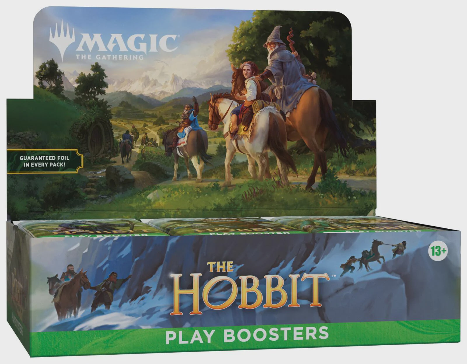 Factory sealed Magic: The Gathering The Hobbit Play Booster Box containing 30 Play Boosters and 1 Traditional Foil Box Topper card.
