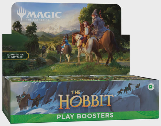 Factory sealed Magic: The Gathering The Hobbit Play Booster Box containing 30 Play Boosters and 1 Traditional Foil Box Topper card.