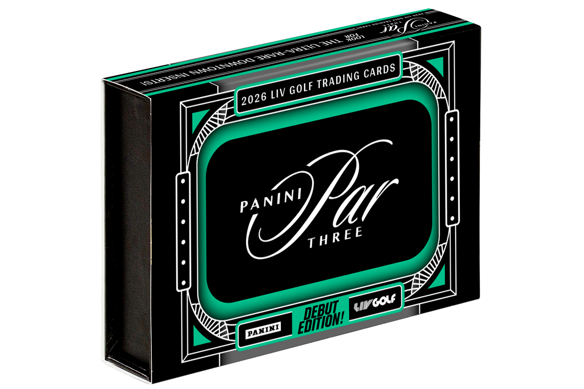2026 Panini Par Three LIV Golf Hobby Box containing 3 slabbed trading cards, averaging one autograph, one base card or parallel and one memorabilia card or insert.